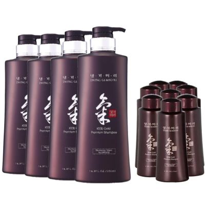 Daeng Gi Meo Ri- Ki Gold Premium Shampoo(4 pcs), Promoting Hair Growth, Effectively Moisture to Dry and Rough Hair, No Artificial Color 16.9 FL OZ 500ml 2.3 FL OZ70ml Samples(8pcs)
