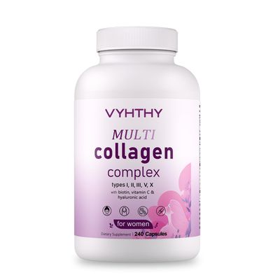 VYHTHY Multi-Collagen Capsules for Women Men - 240 Count Type I, II, III, V, X Hydrolyzed Collagen Peptides with Biotin, Hyaluronic Acid Vitamin C Hair, Skin, Nails, and Joint Support