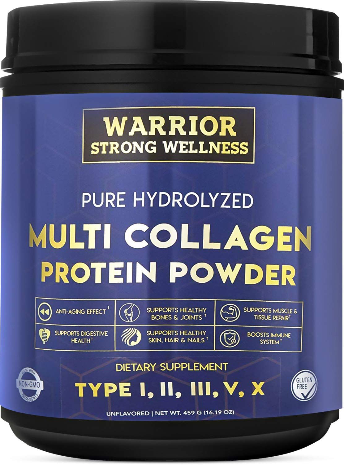 Warrior Strong Wellness Pure Hydrolyzed Multi Collagen Protein Powder, Collagen Powder, Boost Energy, for Aging Skin Elasticity, Hair Nails Growth Support, Joint Health (Unflavored)