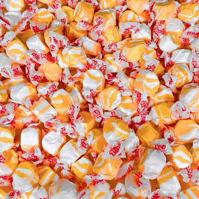 Premium Peaches N Cream Saltwater Taffy Chewy Candy Sweet Peach Flavor Bulk 1 Lb Bag 60 Pieces Individually Wrapped, Nut Gluten Free Treats (16-Oz)