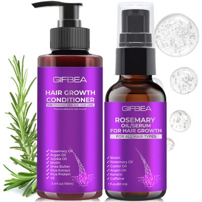 Rosemary Oil Hair Growth Serum with Biotin,Castor Oil Hair Growth Conditioner,Scalp Thinning Hair Loss Treatment for Smoother,Thicker,Fuller Hair