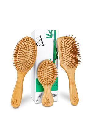 3 Pcs. Bamboo Hair Brush Set for Hair Growth, Detangling Brush, Scalp Massager with Natural Bamboo Bristles Paddle Brush - For all hair types; Curly, Straight Wavy - For Women, Men and Kids