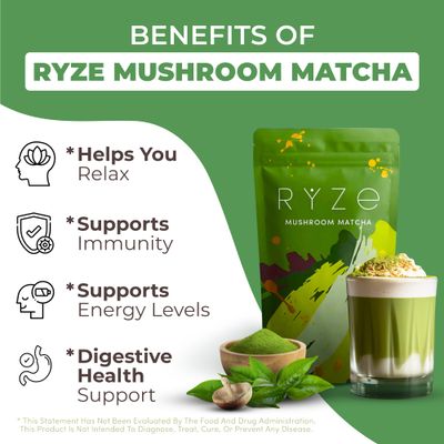 RYZE Mushroom Matcha Starter Kit, USDA Organic with 6 Adaptogenic Mushrooms and Ceremonial-Grade Japanese Matcha, Energy, Focus, Digestion, Immunity with Turkey Tail, Shiitake, Reishi, 60 servings