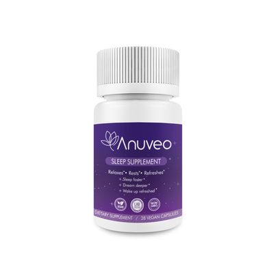 Anuveo Natural Sleep Aid Non-Habit Forming Herbal Sleep Supplement for Better Sleep with Valerian, Melatonin, Magnesium, and Ashwagandha Sleeping Pills for Adults (28 Vegan Capsules)