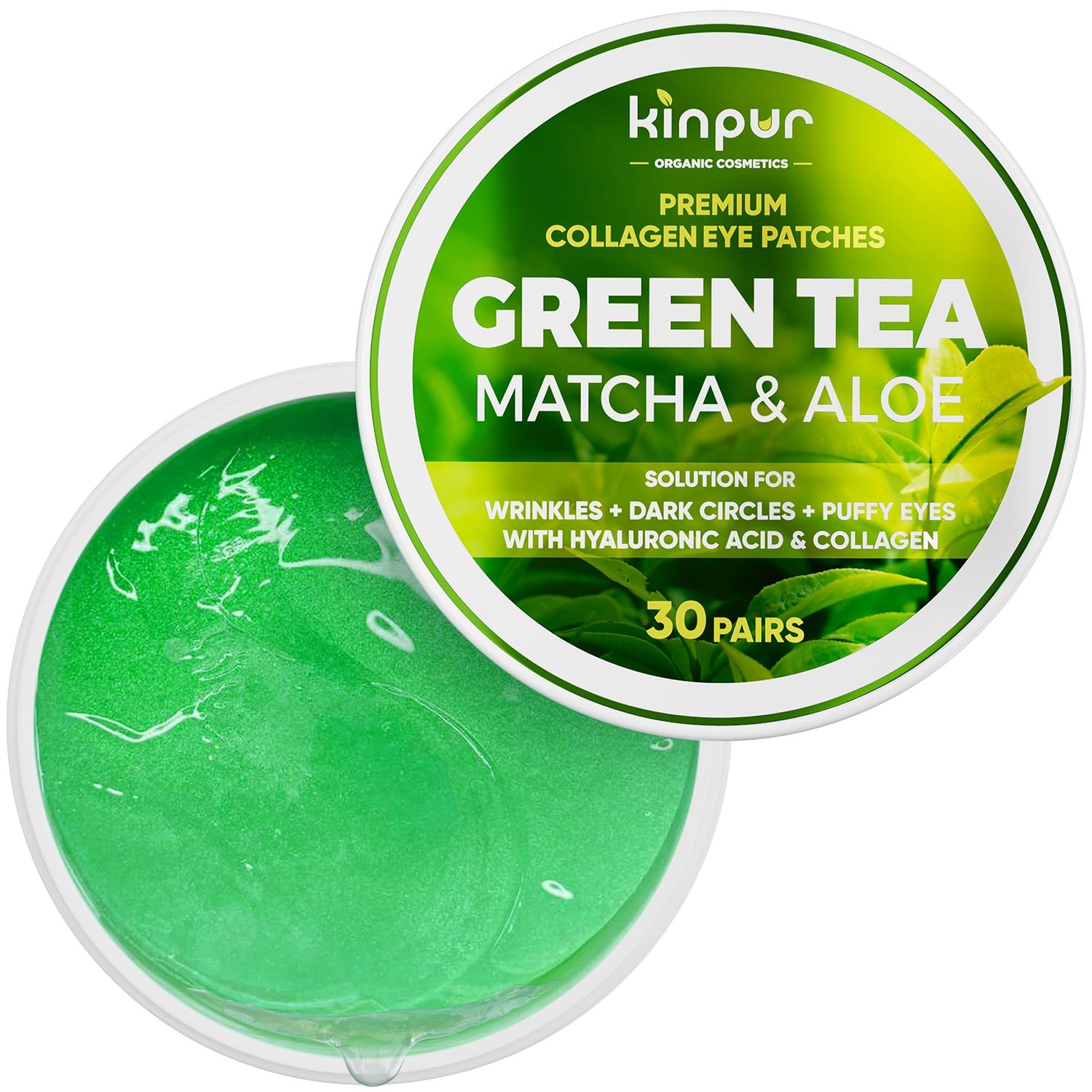 KINPUR ORGANIC COSMETICS Eye Masks for Dark Circles and Puffiness - Hydrating Eye Patches with Collagen Hyaluronic Acid Green Tea Aloe - Under Eye Treatment for Women and Men 30 Pairs