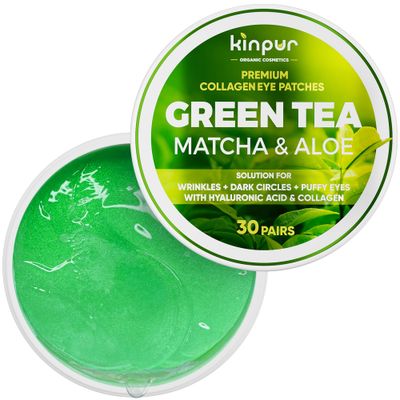 KINPUR ORGANIC COSMETICS Eye Masks for Dark Circles and Puffiness - Hydrating Eye Patches with Collagen Hyaluronic Acid Green Tea Aloe - Under Eye Treatment for Women and Men 30 Pairs
