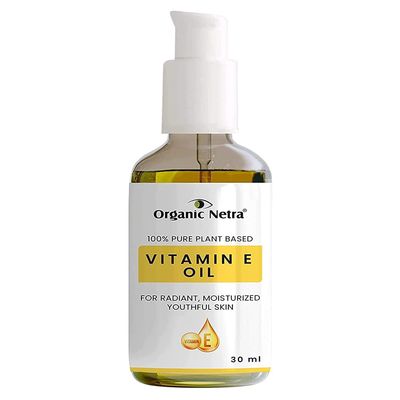 Organic Netra 100 Pure Plant Based Vitamin E Oil For Radiant, Moisturized Youthful Skin for Men and Women, Reduces Scars, Stretch Marks, and Wrinkles, Helps in Hair Growth - 1.01 Oz