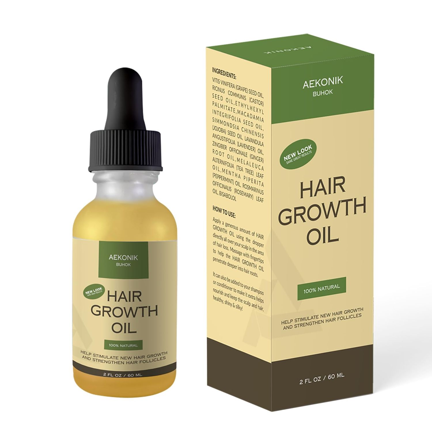 AEKONIK Organic Hair Growth Oil - Follicle Strengthening Scalp Nourishment - Natural Hair Growth Treatment for Thicker, Fuller Hair - 100 Organic, Vegan Cruelty-Free - 2 fl oz (60ml)