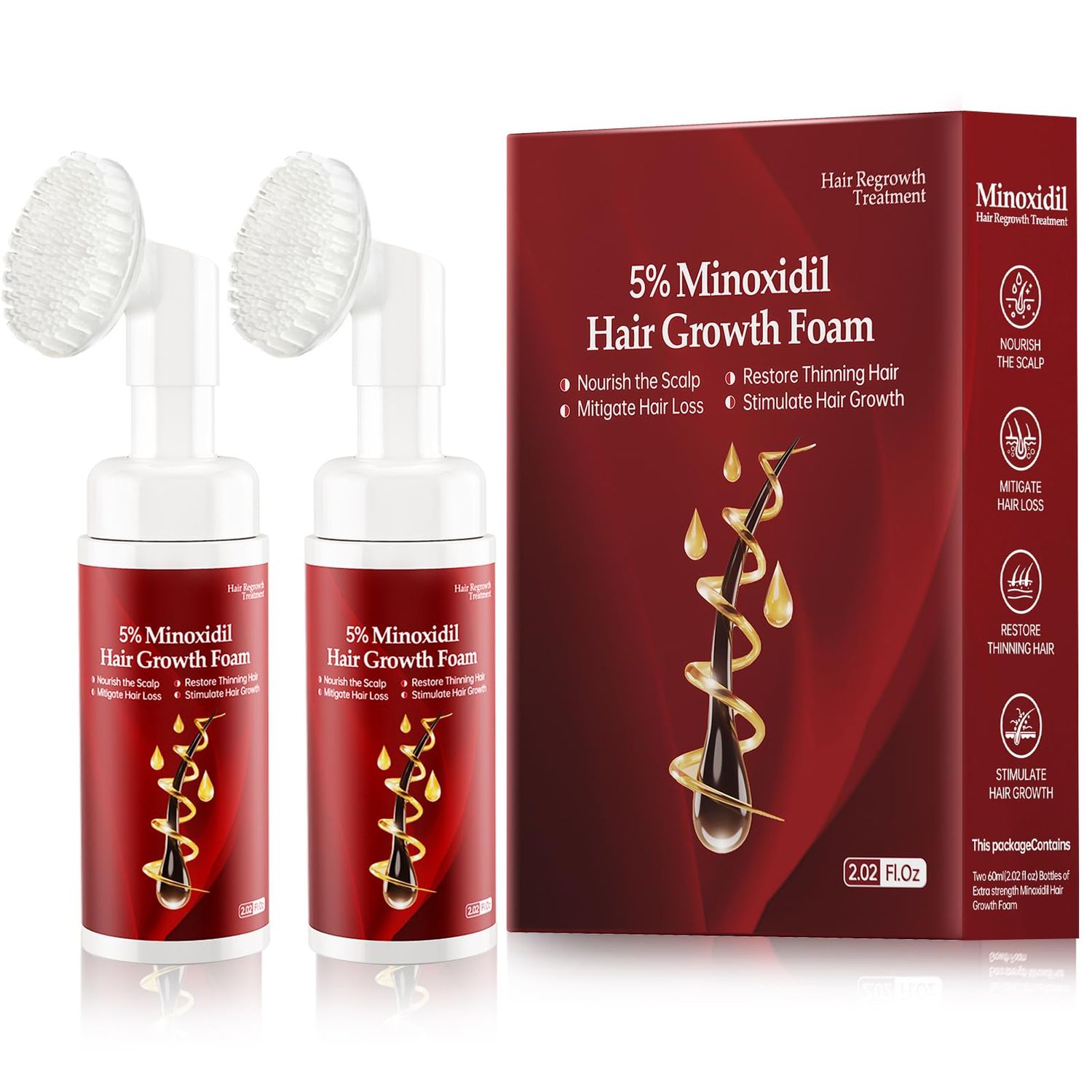 5 Minoxidil for Men, Minoxidil Foam for Women Hair Growth, Topical Hair Loss Treatment, Promotes Hair Regrowth Fuller and Thicker, Unscented - 2 Pack