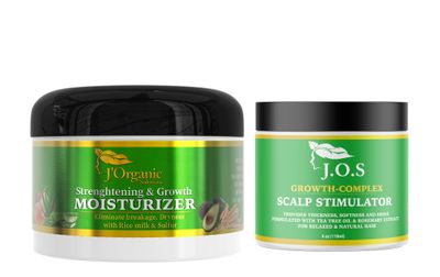 J&#39;Organic Solutions Strengthening Growth hair Moisturizer, with Rice Milk Sulfur, Softens Strengthens Curly, Coily Hair, Vanilla Scent, 8oz