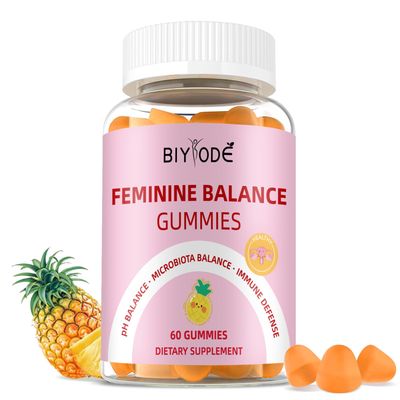 BIYODE Premium Feminine Balance Gummies for Women: pH Balance Vaginal Health Support with Probiotic Pineapple Gummies Sugar Free Vegan Non-GMO 60 Counts