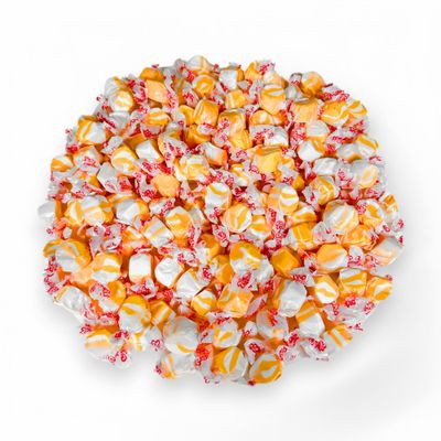 Premium Peaches N Cream Saltwater Taffy Chewy Candy Sweet Peach Flavor Bulk 1 Lb Bag 60 Pieces Individually Wrapped, Nut Gluten Free Treats (16-Oz)