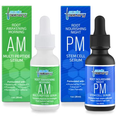 Scalp Delivery Peptide Stem Cell Hair Growth Serum, AM PM Bundle - Formula with Apple Stem Cells for Thicker, Stronger Hair - Stem Cell Scalp Serum for Hair Growth and Nourishment for Men Women