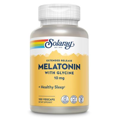 SOLARAY Melatonin 10mg with Glycine - Extended Release, Healthy Sleep Aid and Calming Relaxation Support - Lab Verified, Vegan, Gluten Free, 60-Day Guarantee - 100 Servings, 100 VegCaps