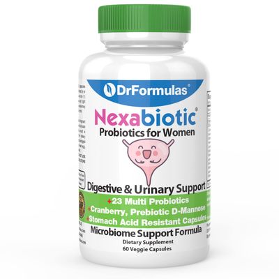DrFormulas Cranberry Probiotics for Women Vaginal Health Urinary Tract with Fiber Prebiotic D Mannose Nexabiotic Feminine Health, Vaginosis with Lactobacillus Acidophilus for Yeast, 60 Capsules