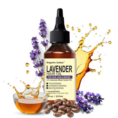 Organic Indus Lavender Hair and Strong Roots Oil for Strengthen and Nourish Hair Follicles, Strengthening, Nourishing, and Volumizing Formula Infused with Jamaican Black Castor Oil, 8 Ounce