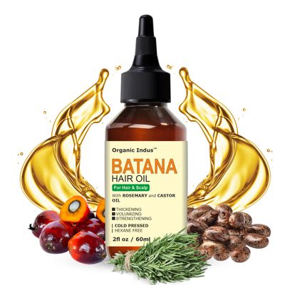 Organic Indus Batana Rosemary Hair Oil for Hair and Scalp for Hair Growth, Scalp Nourishment, and Strength Infused with Castor Oil, 2 Ounce