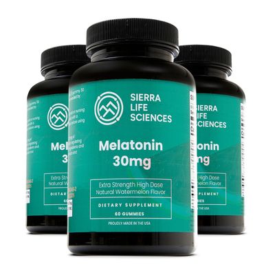 SIERRA LIFE SCIENCES 30mg Melatonin Gummy High Dose Sleep Support for Adults Advanced One-A-Day Formulation Made with Apple-Derived Gummies Vegan, Non-GMO (3-Pack)