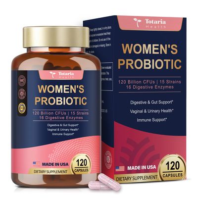 Totaria Probiotics for Women, 120 Billion Women Probiotic, Digestive Enzymes Prebiotics, with Akkermansia, Cranberry, D-Mannose, for Gut, Vaginal, Urinary, Immune, PH Balance, 120 Vegan Capules