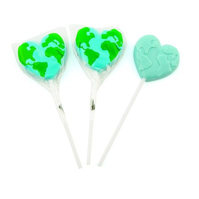 Love The Earth Suckers - 12 Individually Wrapped Heart Shaped Earth Candy - Earth Day Party Supplies and Map Favors