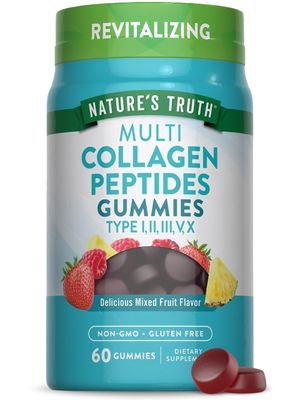 Nature&#39;s Truth Multi Collagen Gummies Type I, II, III, V, X 60 Count Non-GMO Gluten Free Complex Supplement Mixed Fruit Flavor