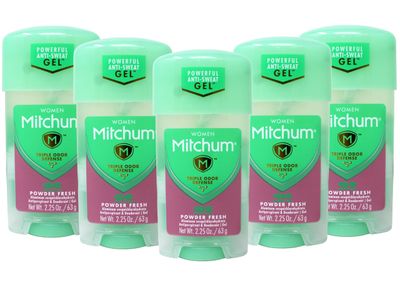 Mitchum Gel Anti-Perspirant Deodorant, Triple Odor Defense for Women, Powder Fresh, 2.25 Oz - 5 Pack