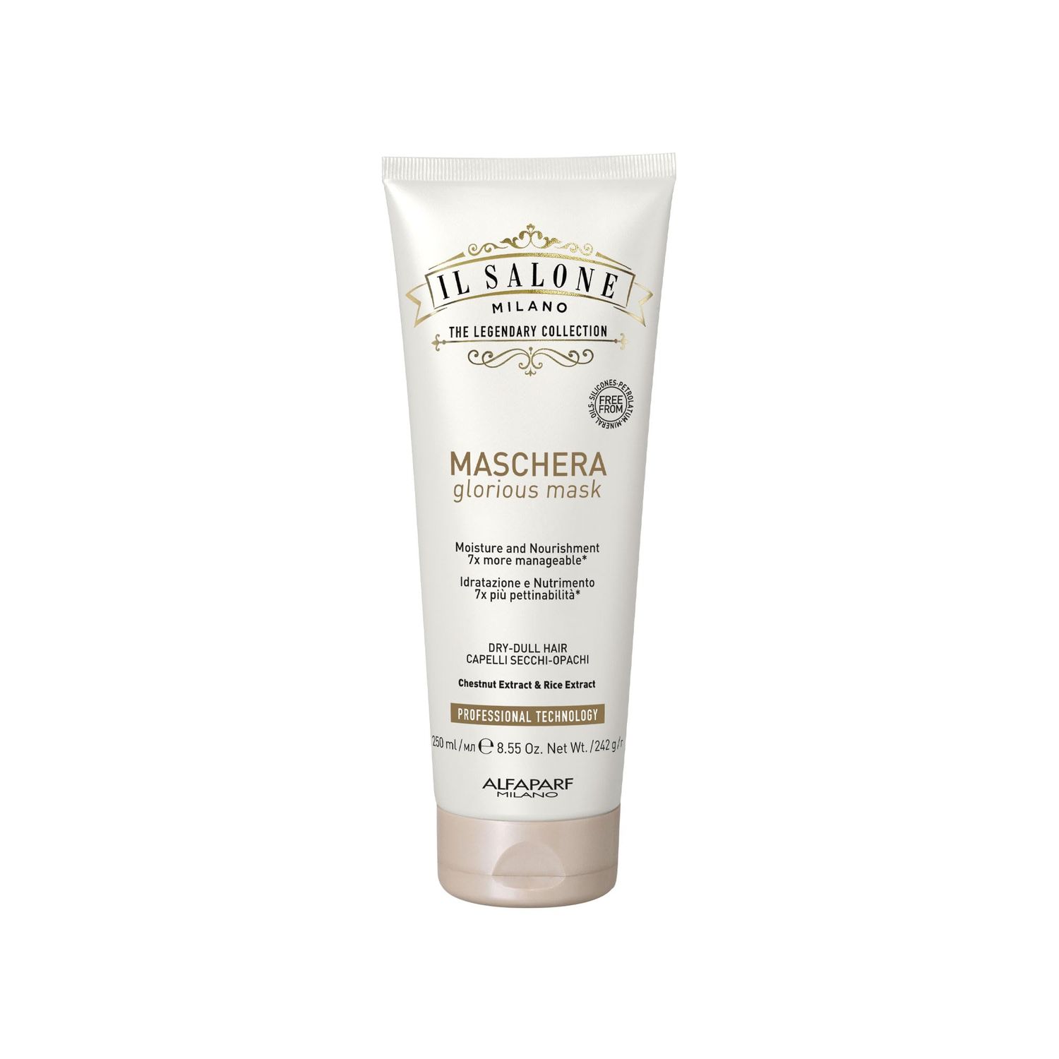 Il Salone Milano Professional Glorious Mask - Hydrating Hair Mask for Dry Hair - Increases Nourishment and Combability with Chestnut Extract Rice Extract - Salon-Quality Hair Care (8.55 oz 250 ml)