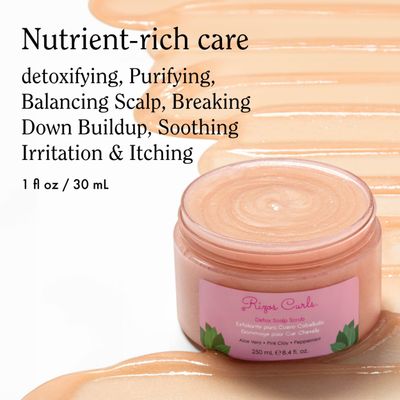 Rizos Curls Detox Scalp Scrub, Exfoliates to Remove Buildup Excess Oil, Soothes Itchy Scalp, Detoxifying Clarifying with Pink Clay, Aloe Vera Peppermint Oil, All Hair Types 1a - 4c, 8.4 oz