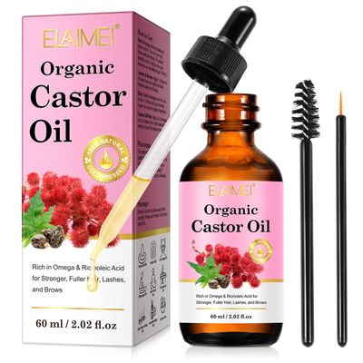 Castor Oil Organic Cold Pressed Unrefined Glass Bottle - 100 Pure Castor Oil for Hair, 60ML Castor Oils for Skin, Castor Oils for Stronger,Fuller Hair,Eyelashes and Eyebrows,HexaneCruelty Free