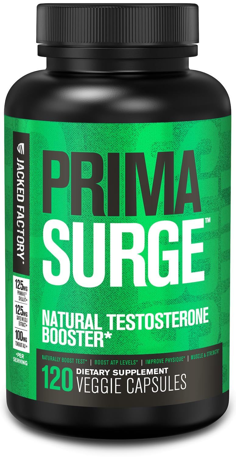 Jacked Factory Testosterone Booster for Men PRIMASURGE - wTongkat Ali, PrimaVie, Ashwagandha - Boost Vitality, Muscle Growth Energy Natural Test Booster Supplement - 120 Veggie Pills