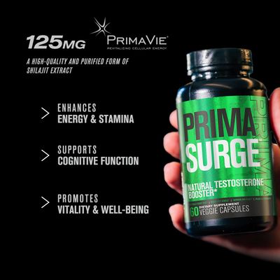 Jacked Factory Testosterone Booster for Men PRIMASURGE - wTongkat Ali, PrimaVie, Ashwagandha - Boost Vitality, Muscle Growth Energy Natural Test Booster Supplement - 120 Veggie Pills