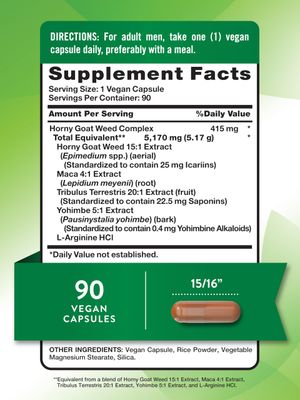 Nature's Truth Horny Goat Weed Complex 90 Capsules with Maca Root Vegan, Non-GMO Gluten Free Herbal Supplement