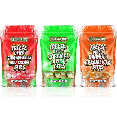 Bliss Life Freeze Dried Candy Variety Pack of 3 - Freeze Dried Strawberry Cream Bites, Freeze Dried Caramel Apple Bites, Freeze Dried Orange Creamsicle - Fruit Candy, Freeze Dry