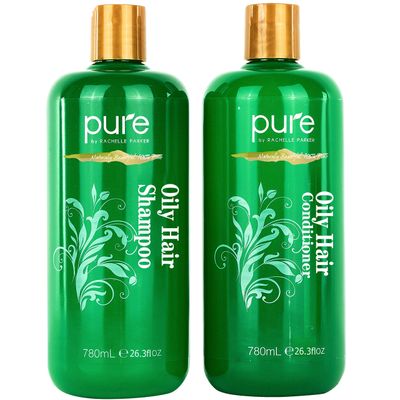 Hair Shampoo Conditioner Set for Oily Hair. Strengthening Treatment for Itchy Scalp. Natural Formula for Women Men - No Sulfates, Suitable for All Hair Types.