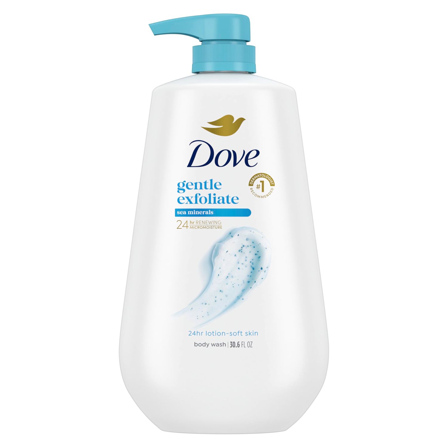 Dove Body Wash with Pump Gentle Exfoliate with Sea Minerals For 24hr Lotion-Soft Skin Moisturizing Skin Cleanser with No Sulfates No Parabens 30.6 oz