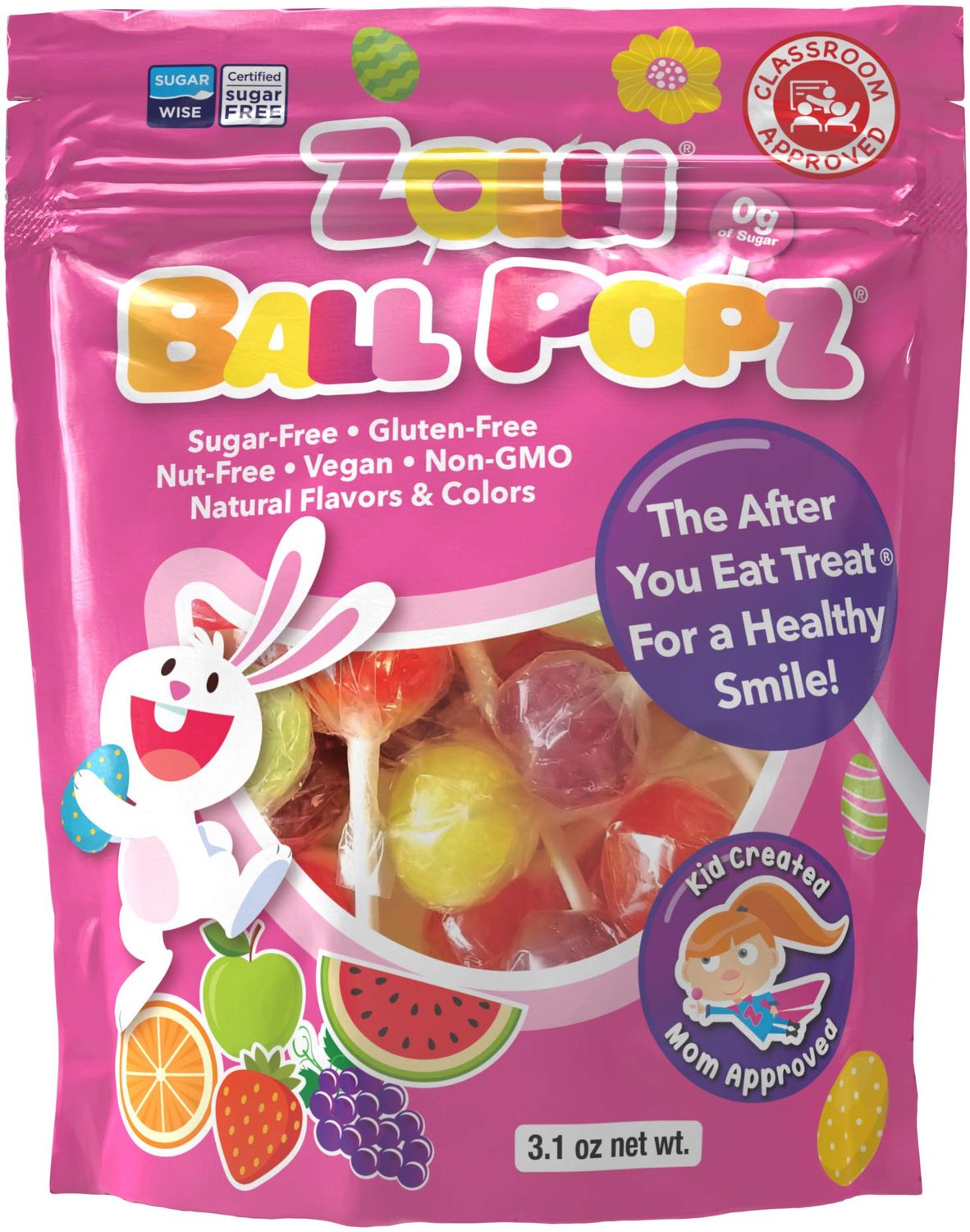 Zollipops Zolli Ball Popz Lollipops Clean Teeth, Easter, 3.1oz