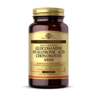 Solgar Glucosamine Hyaluronic Acid Chondroitin MSM, 120 Tablets - Supports Healthy Joints - Supports Range of Motion Flexibility - Extra Strength, Shellfish Free - Non-GMO, Gluten Free - 40 Servings
