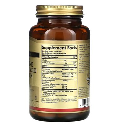 Solgar Glucosamine Hyaluronic Acid Chondroitin MSM, 120 Tablets - Supports Healthy Joints - Supports Range of Motion Flexibility - Extra Strength, Shellfish Free - Non-GMO, Gluten Free - 40 Servings