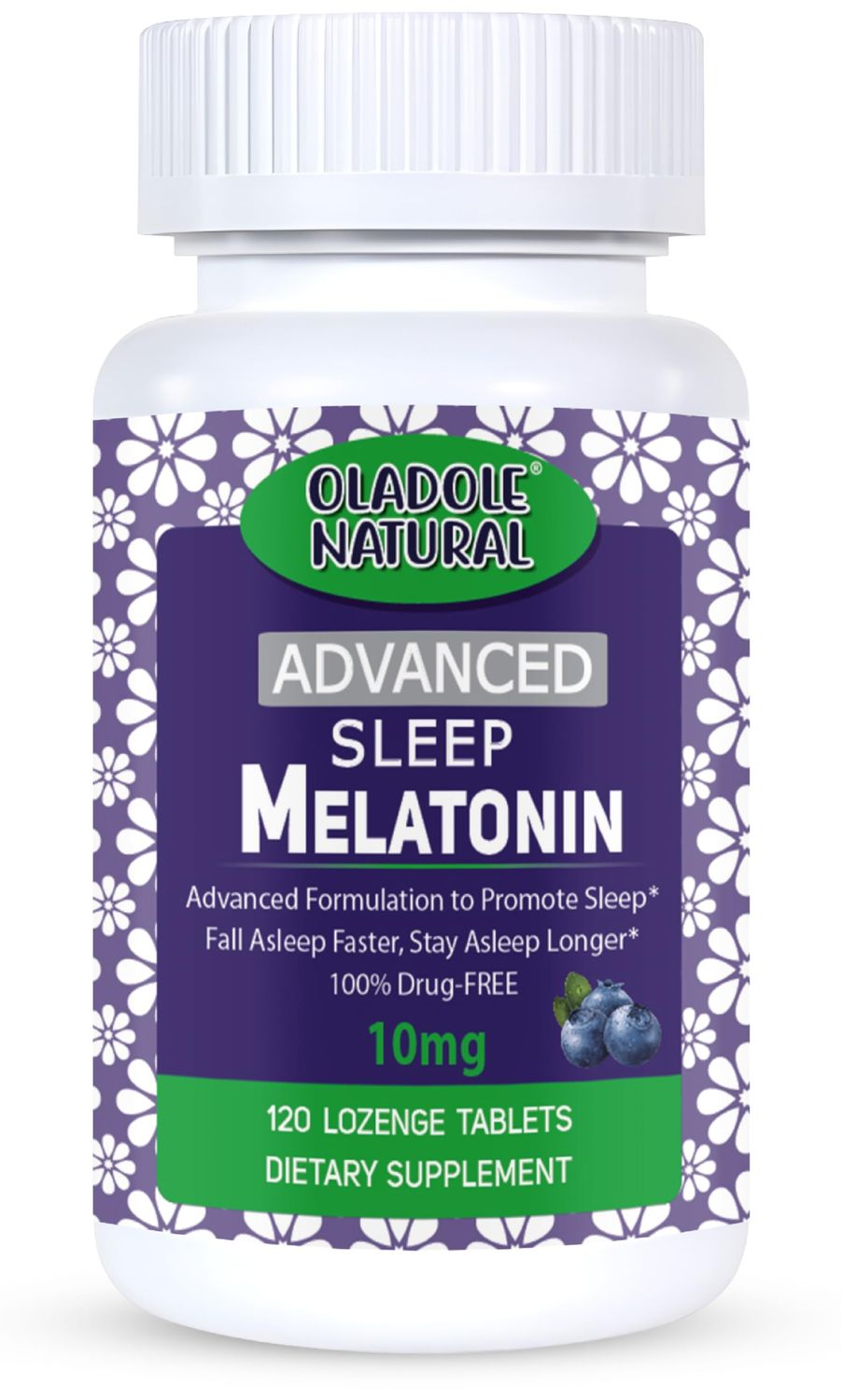 Oladole Natural Extra Strength Melatonin 10mg 120 Fast-Dissolve Lozenge Tablets Blueberry Flavor with Vitamin B6 Calcium Non-Habit Forming, Natural Supplement to Fall Asleep Faster, 60 Days Supply