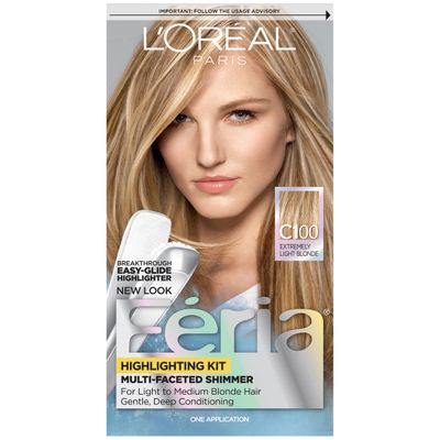 L&#39;Oral Paris Feria Multi-Faceted Shimmering Permanent Hair Color, C100 Star Lights Extreme (Highlighting Kit), 1 kit Hair Dye