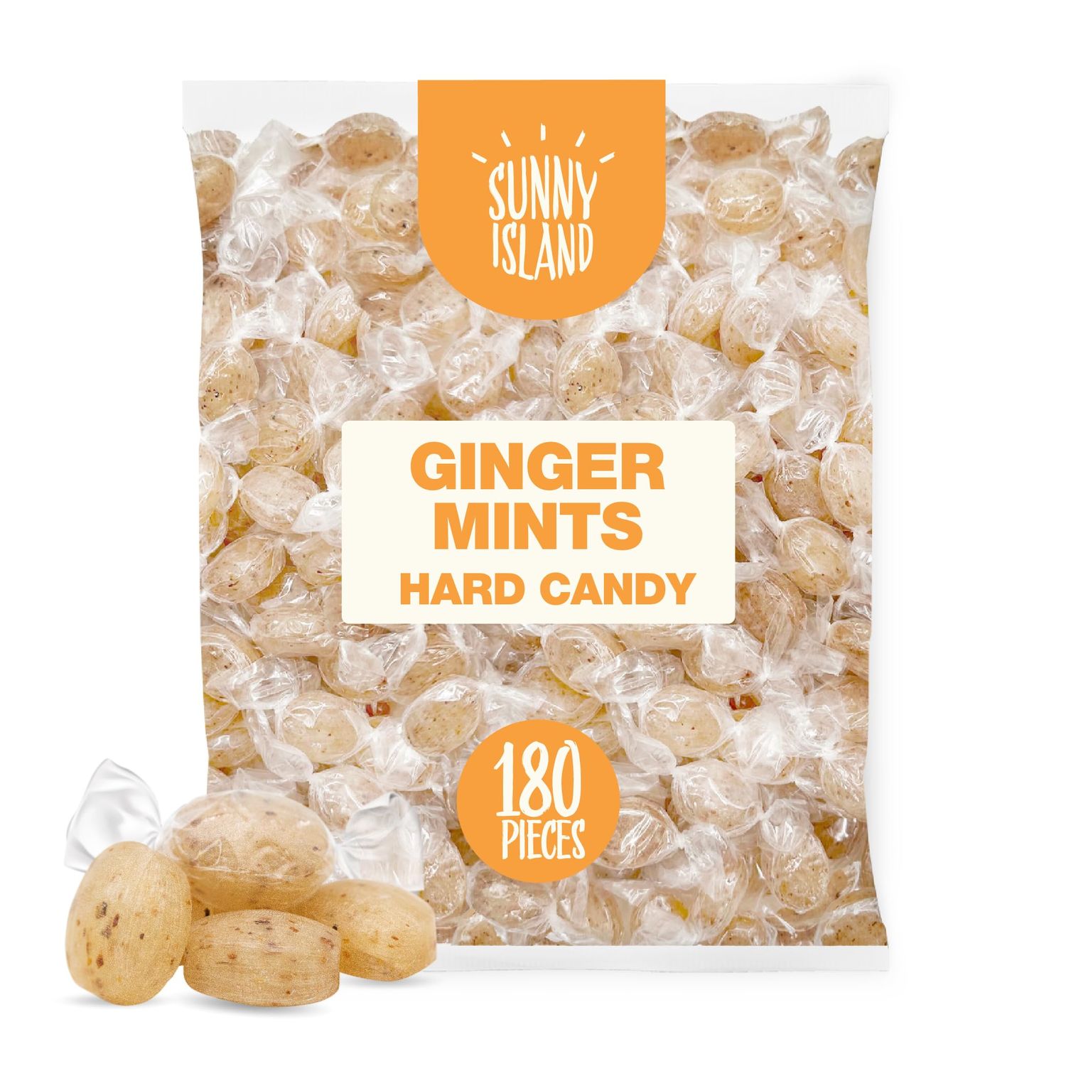 Ginger Mints Hard Candy 2-Pound Bag Old Fashioned Soothing Candies About 180 Pieces Individually Wrapped