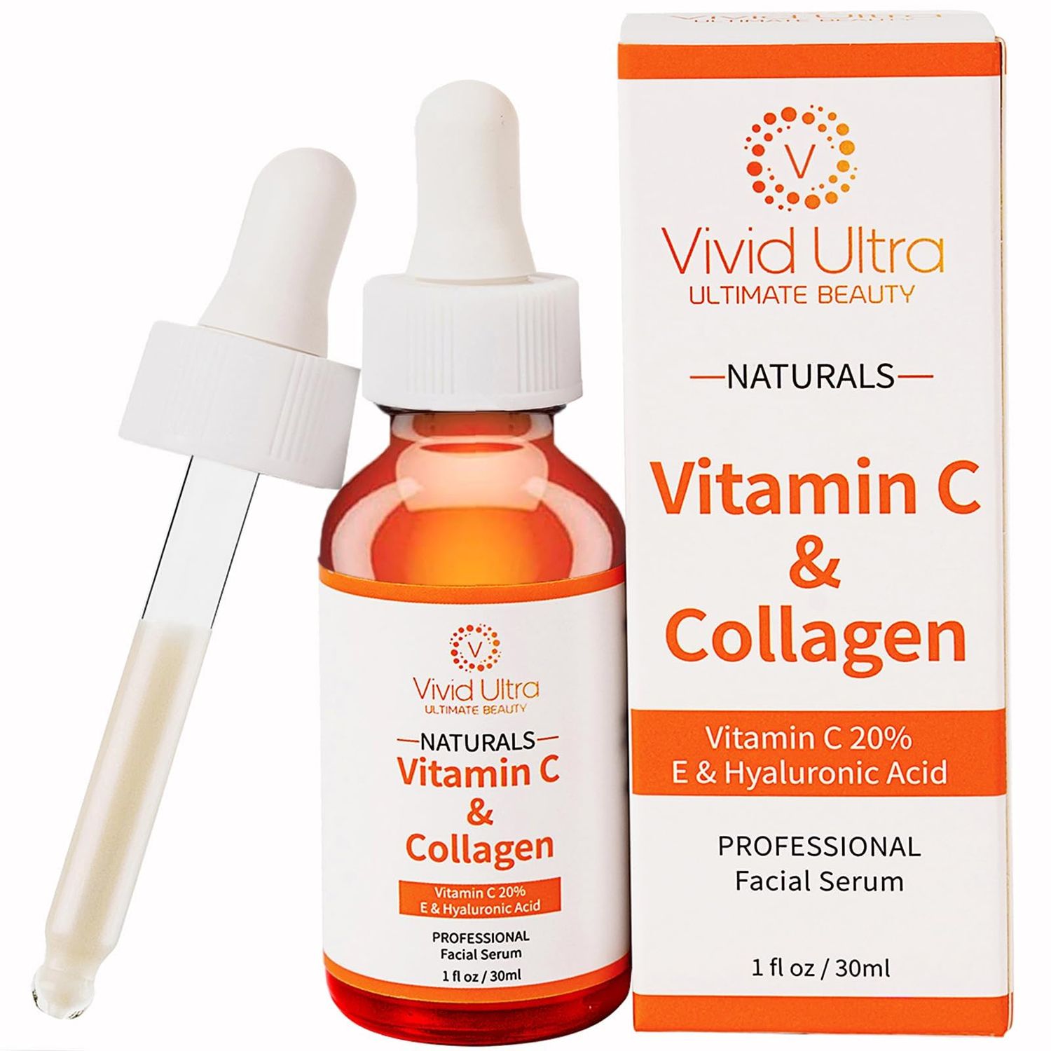 Vivid Ultra Vitamin C Face Serum - Skin Care Serum with Vitamin C, Collagen, Hyaluronic Acid, Green Tea, Vitamin E - for Firming Face Brightening Dark Spot - Anti Aging Serum, Anti Wrinkle Acne