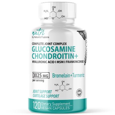 Nature&#39;s Fusions Glucosamine Chondroitin MSM Turmeric Boswellia - Joint Support Supplement - 120 Capsules - Chondroitin Sulfate Capsules - with Hyaluronic Acid - Supports Healthy Bones