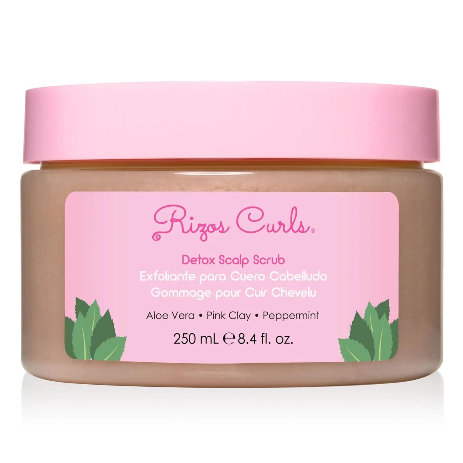 Rizos Curls Detox Scalp Scrub, Exfoliates to Remove Buildup Excess Oil, Soothes Itchy Scalp, Detoxifying Clarifying with Pink Clay, Aloe Vera Peppermint Oil, All Hair Types 1a - 4c, 8.4 oz