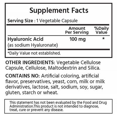 ML Naturals Premium Hyaluronic Acid 100 mg 120 Vegetable Capsules, One a Day (4 Month Supply), Premium Quality.