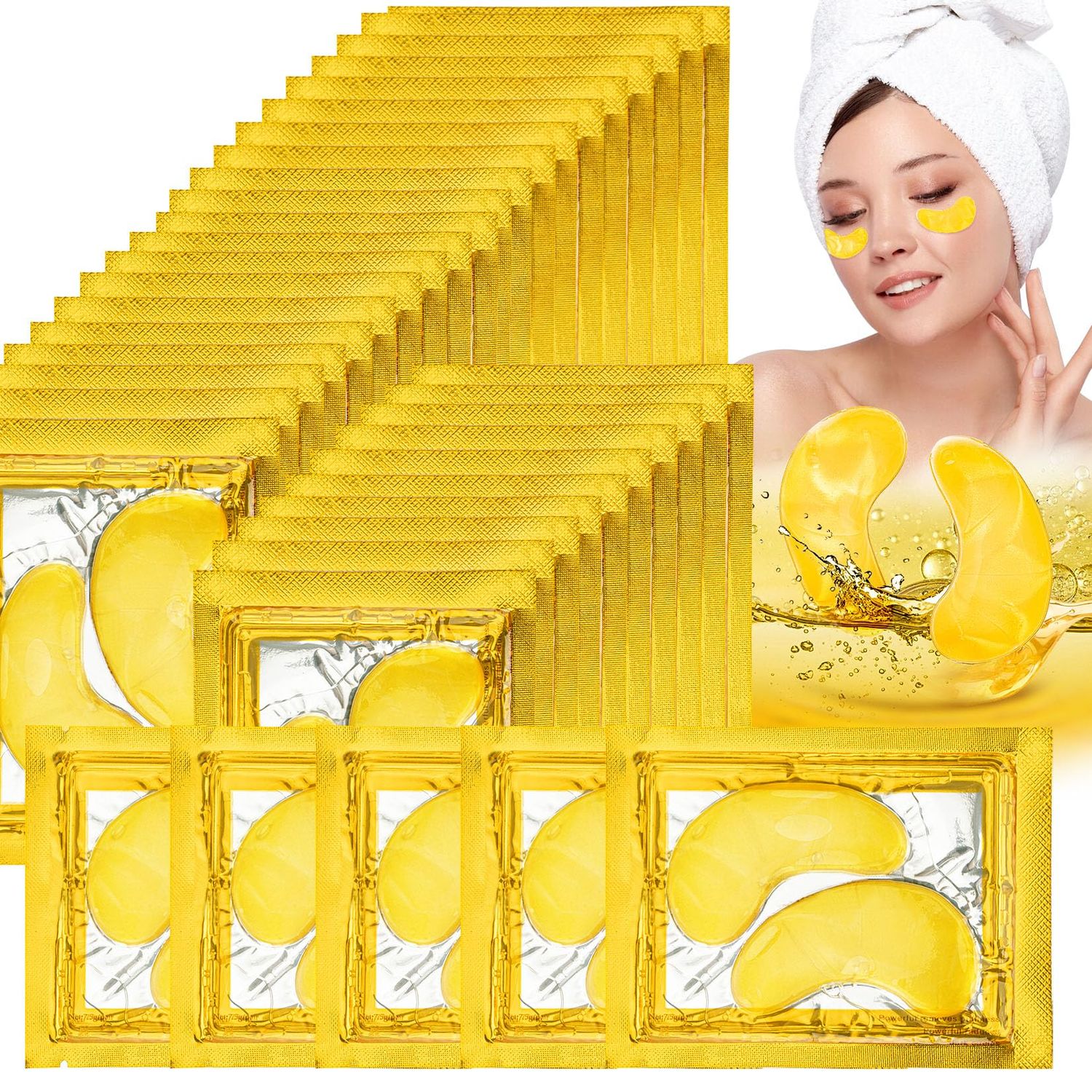 MAQIHAN Gold Under Eye Patches - 30 Pairs Golden Glow Under Eye Patches for Dark Circles,Gold Moisturizing Eye Skin Mask for Women,Eye Dark Circles Masks for Bags and Wrinkles