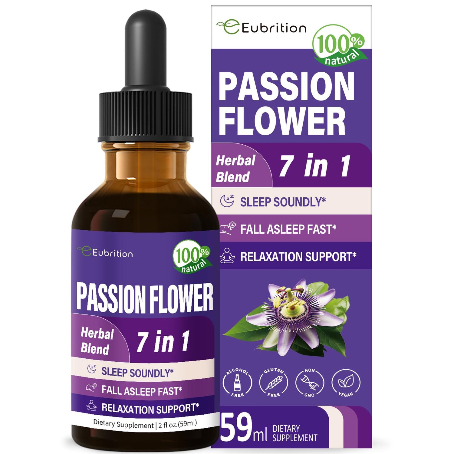Eubrition Passion Flower Liquid Drops for Sleep Support, Natural Herbal Formula with Valerian Root Chamomile Extract Support Sleep Soundly Relaxation. High Bioavailability Supplement.2oz