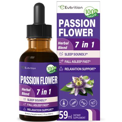 Eubrition Passion Flower Liquid Drops for Sleep Support, Natural Herbal Formula with Valerian Root Chamomile Extract Support Sleep Soundly Relaxation. High Bioavailability Supplement.2oz