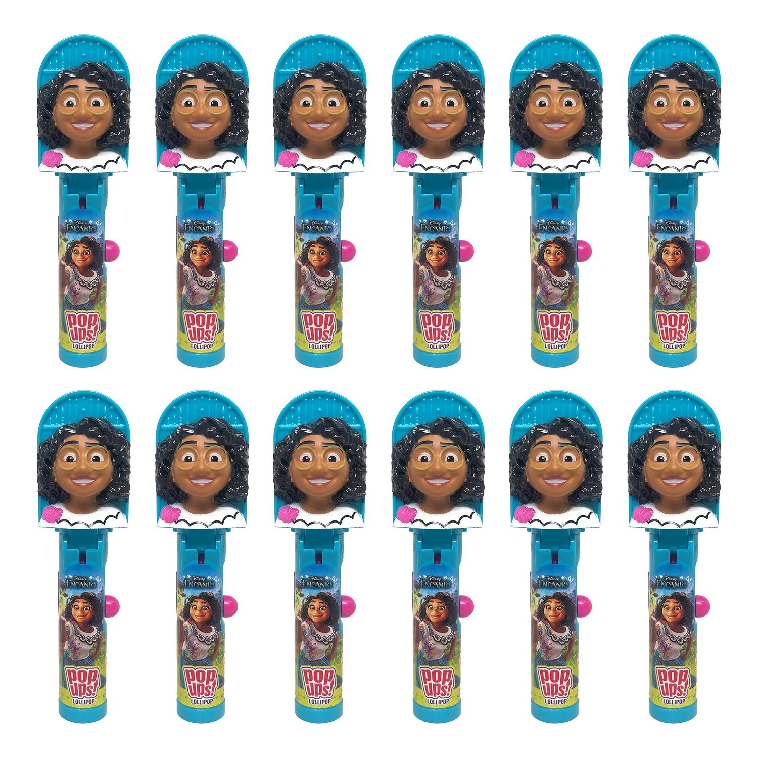 Pop Ups! Encanto Mirabel Lollipop Holder - 12 Lollipops with Cases - Individually Wrapped Candy Party Favors - Disney Candy - Bulk Set of 12