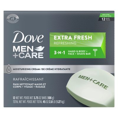 Dove MenCare Hand Body, Face Shave Bar Soap for refreshed skin Extra Fresh soap bar with moisturizing cream 106 g Pack of 12